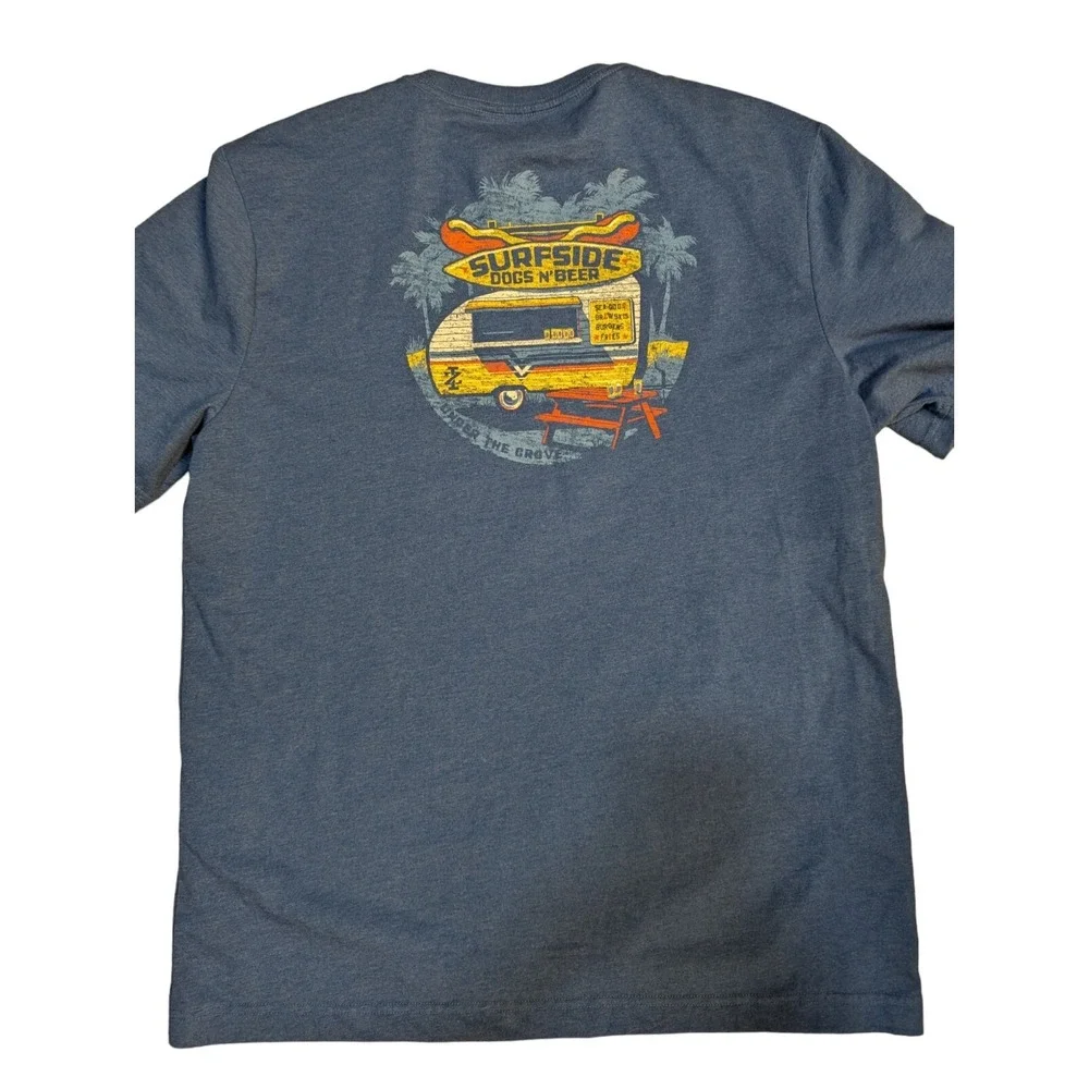 IZOD Saltwater Surfside Dogs N Beer surf shop men's t shirt Large heathered blue